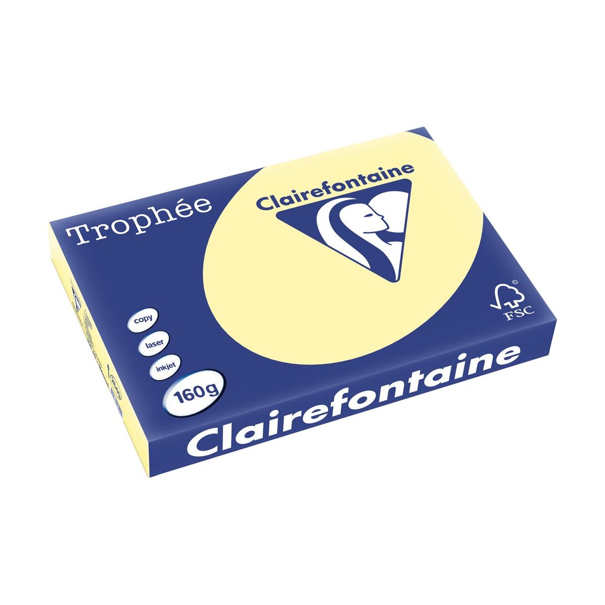 Clairefontaine - Trophée Tel, papier coloré, A3, 160 g, 250 feuilles, jaune canari