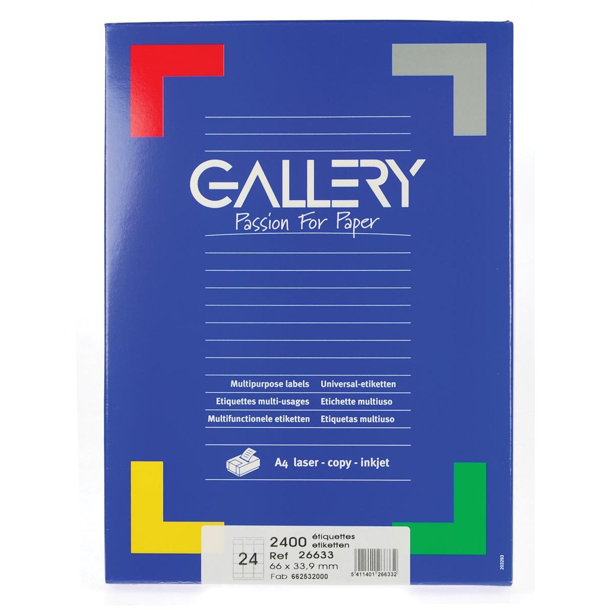 Gallery -   witte etiketten, ft 66 x 33,9, ronde hoeken, doos van 2.400 etiketten