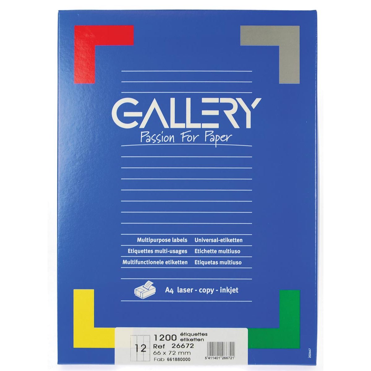 Galerie - étiquettes blanches pi 66 x 72 mm (l x h), coins arrondis, boîte de 1 200 étiquettes