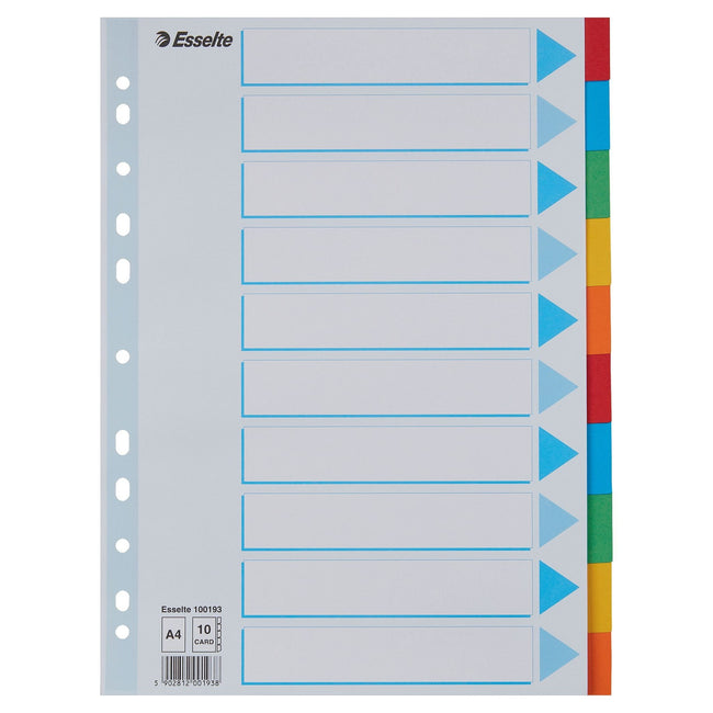 Esselte - Onglets Standard A4 10 pièces en carton 11 anneaux avec page de couverture assortie