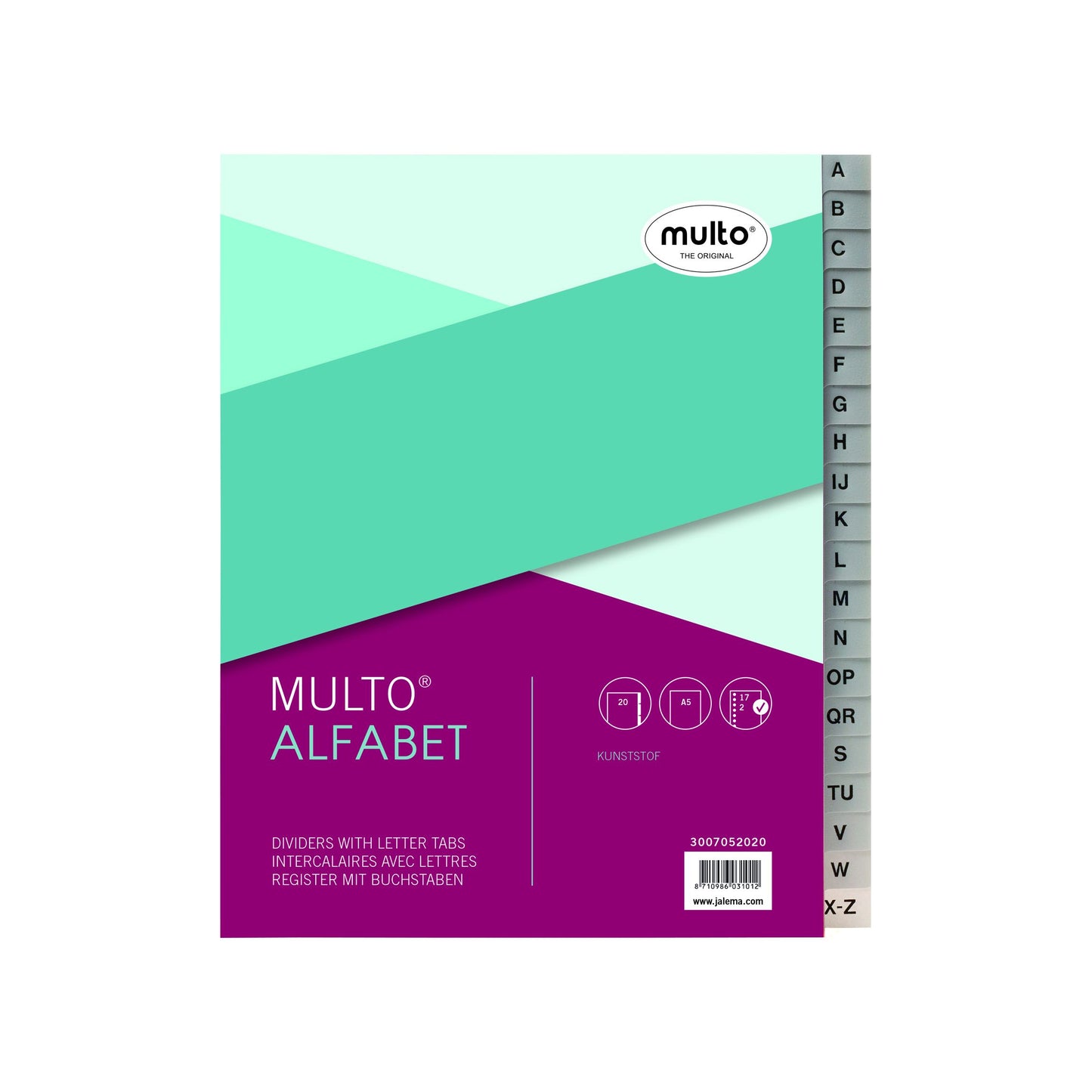 Multo - Tabs A5 17-Loch Alphabet PP grau | 10 Stück