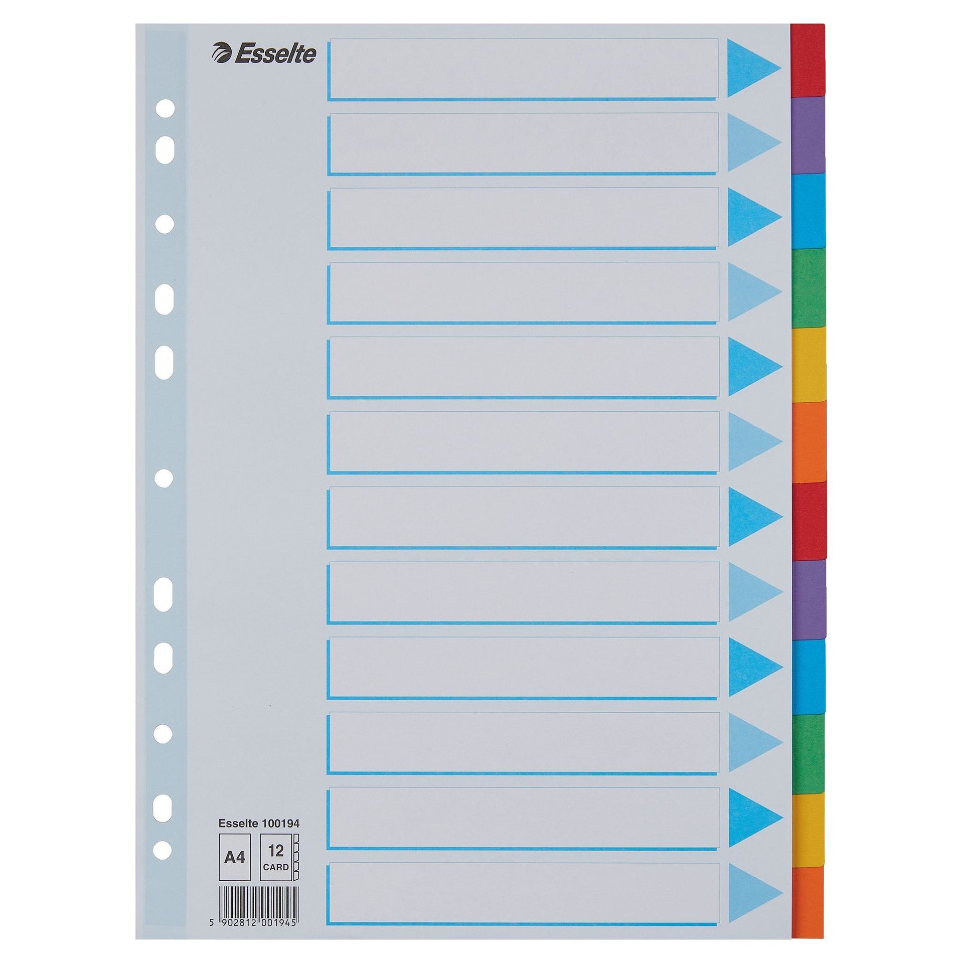 Esselte - Onglets Standard A4 12 pièces en carton 11 anneaux avec page de garde assortie | 10 pièces