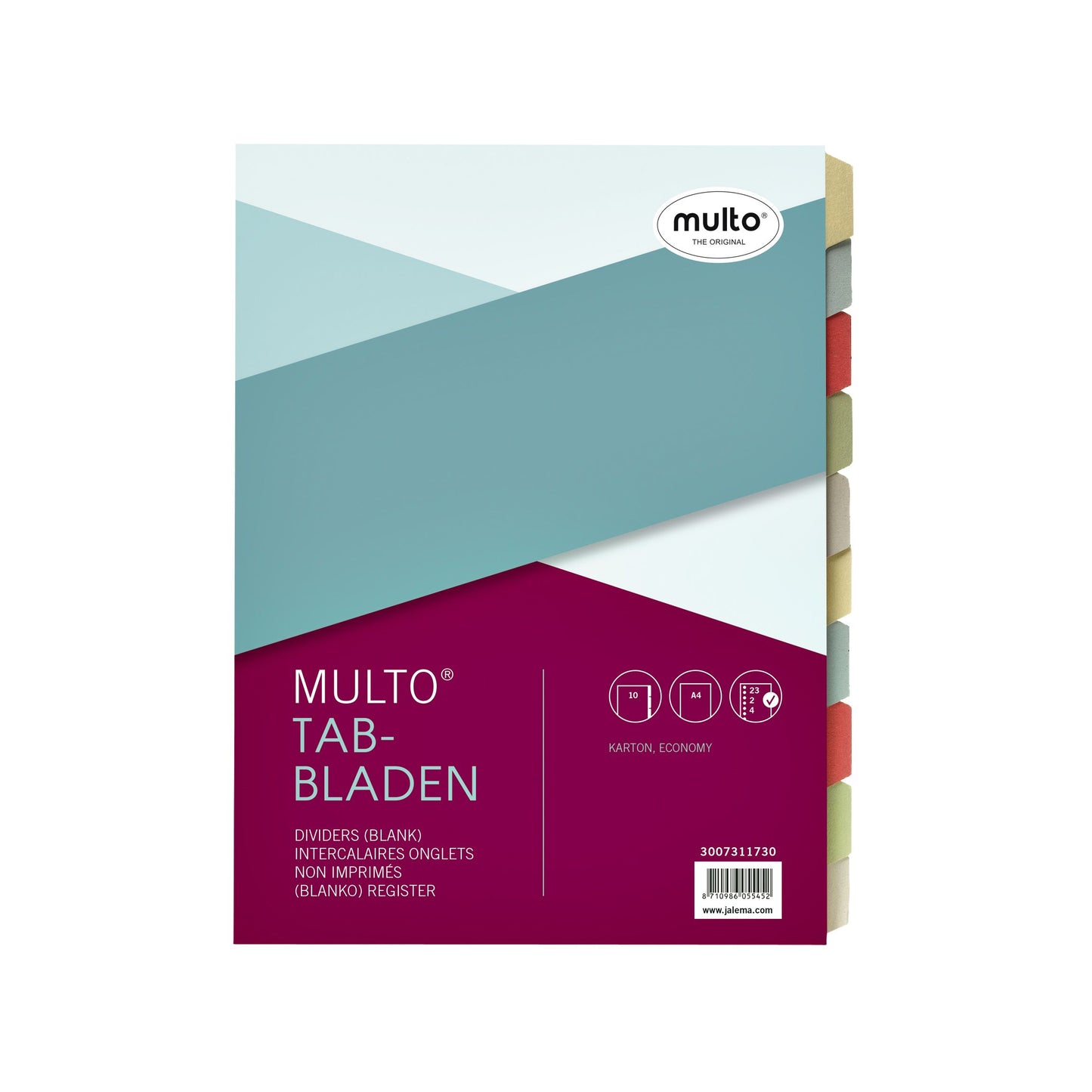 Multo - Onglets A4 23 trous carton 10 pièces assortis | 25 pièces