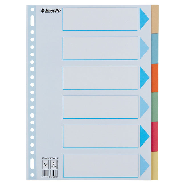 Esselte -  Tabbladen A4 6-delig karton 23-rings assorti
