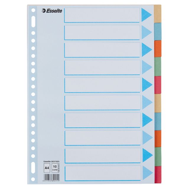 Esselte -  Tabbladen A4 10-delig karton 23-rings assorti