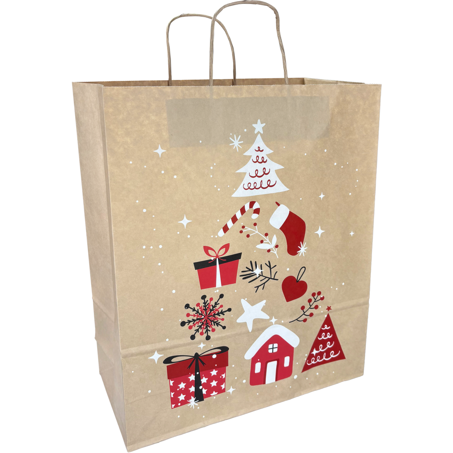 Klika -  Tas | Boom | Papier | gedraaid papieren koord | 32x 12x41cm | draagtas | bruin/rood/wit/zwart | 200 stuks