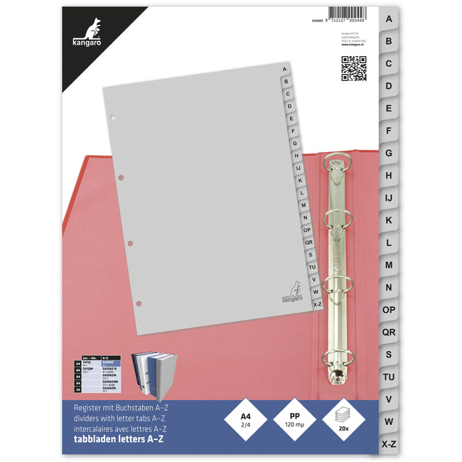 Kangaro -  Tabblad  4r g420az 20dlg alfabet grijs pp | 25 stuks