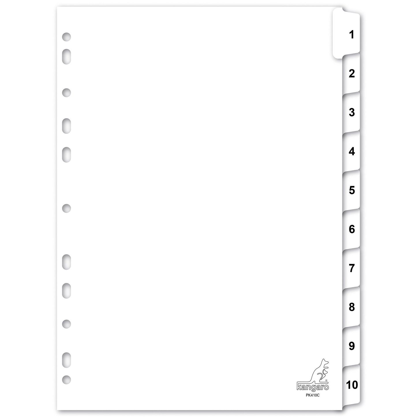 Kangaro - Onglets 4 trous PK410C 1-10 carton blanc numérotés