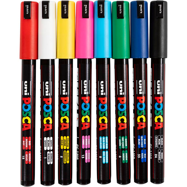 Posca - Marqueur peinture Uni PC-1MR, 0,7 mm, étui de 8 pièces couleurs de base assorties