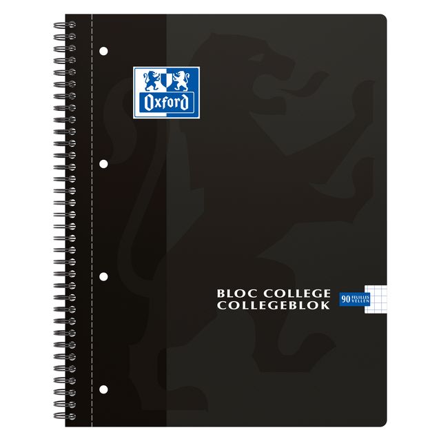 Oxford - Bloc de cours A4+ diamant 5x5mm 4 trous 180 pages 80gr noir | 5 pièces