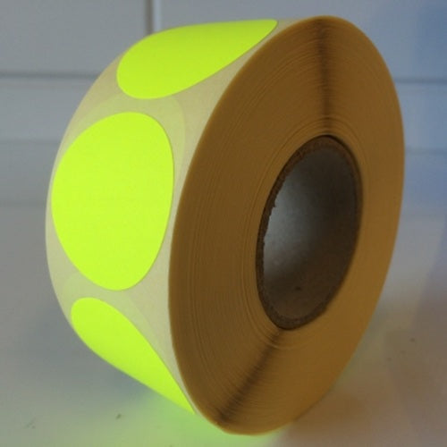 Klika - Etiquette 35 mm ronde jaune fluo 1000 rouleau 30 pièces