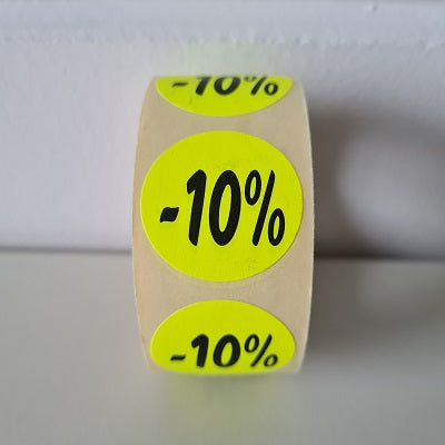 Klika - Etiquette jaune fluo 27mm -10% 500/rouleau 30 pièces