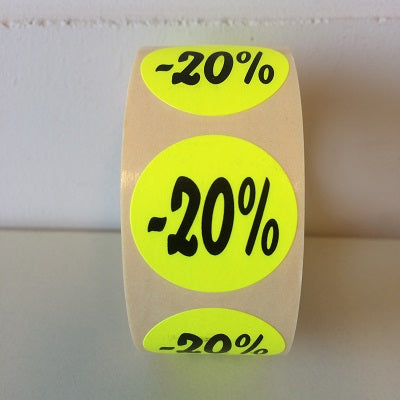 Klika - Etiquette jaune fluo 27mm -20% 500/rouleau 30 pièces
