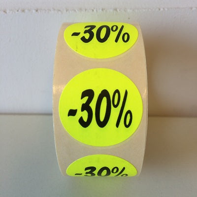 Klika - Etiket fluor geel 27mm -30% 500/rol30 stuks