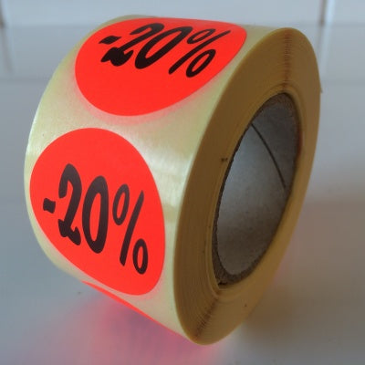 Klika - Étiquette rouge fluor 35mm 20% remise 500/r 30 pièces