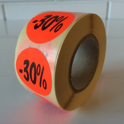 Klika -  Etiket fluor rood 35mm 30% korting 500/r