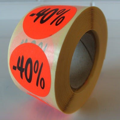 Klika - Étiquette rouge fluor 35mm 40% remise 500/r 30 pièces