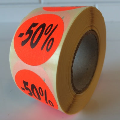 Klika -  Etiket fluor rood 27mm -50% 500/rol