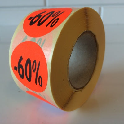 Klika - Étiquette rouge fluor 35mm 60% remise 500/r 30 pièces