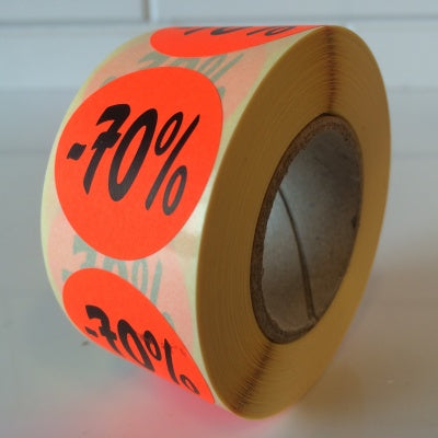 Klika - Étiquette rouge fluor 35mm 70% remise 500/r 30 pièces
