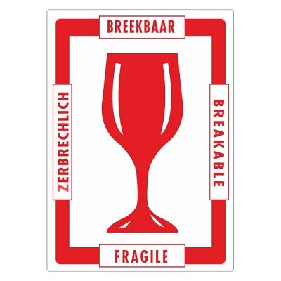 Klika -  Etiket wit/rood 80x110mm Fragile glas