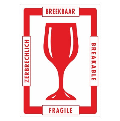 Klika -  Etiket wit/rood 80x110mm Fragile glas