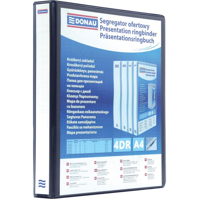 DONAU - classeur à anneaux personnalisable, PP, ft A4, 4 anneaux D de 20 mm, noir