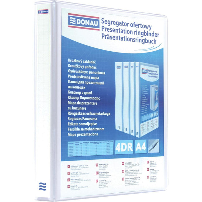 DONAU - classeur à anneaux personnalisable, PP, ft A4, 4 anneaux D de 25 mm, blanc