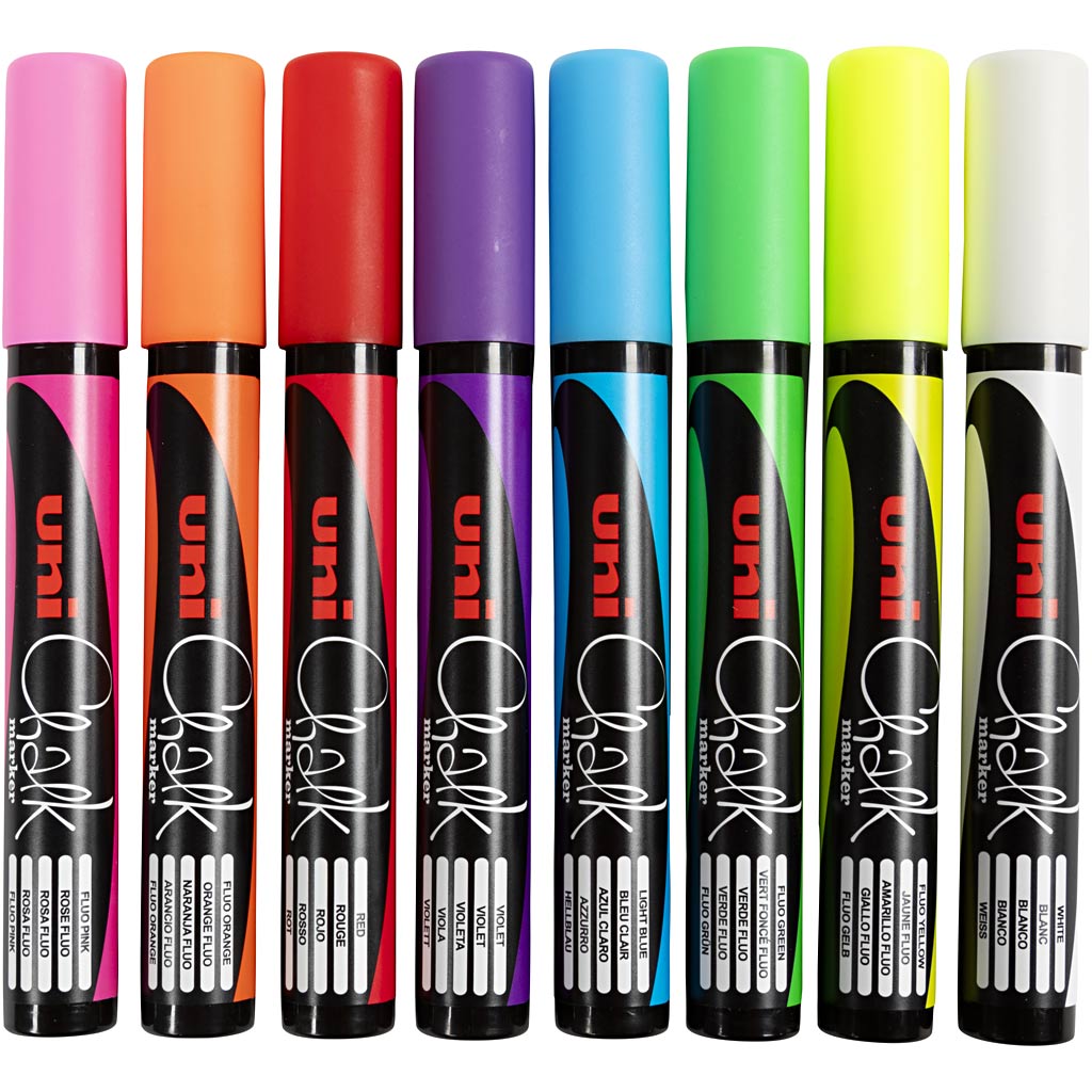 Uni-ball - marqueur craie, pointe ronde 1,8 2,5 mm, étui de 8 pièces, assortis