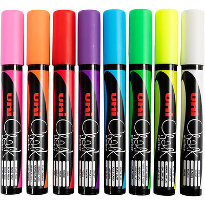 Uni-ball - marqueur craie, pointe ronde 1,8 2,5 mm, étui de 8 pièces, assortis
