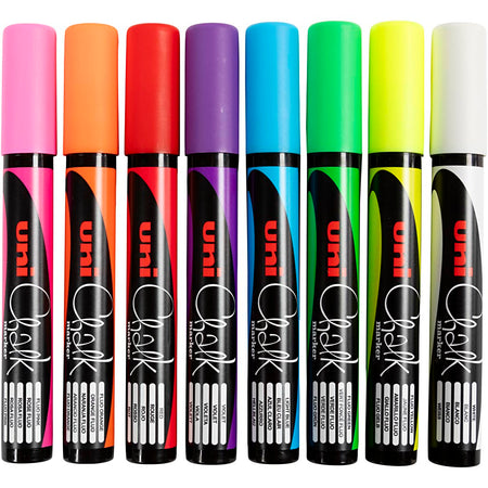 Uni-ball - marqueur craie, pointe ronde 1,8 2,5 mm, étui de 8 pièces, assortis
