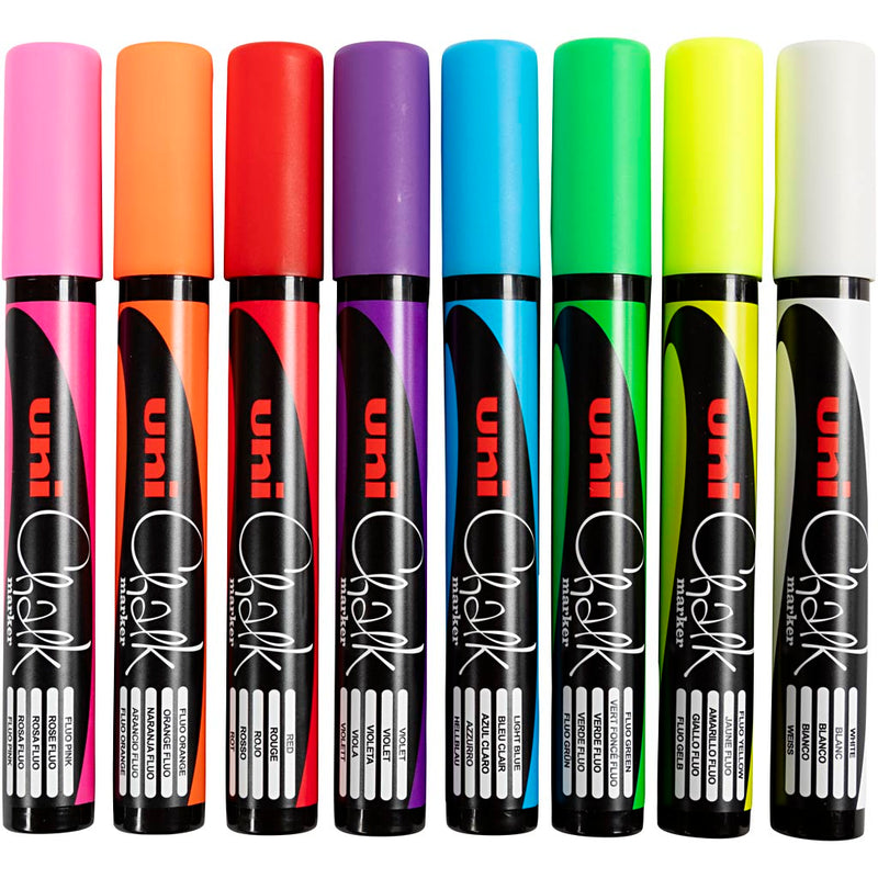 Uni-ball - marqueur craie, pointe ronde 1,8 2,5 mm, étui de 8 pièces, assortis