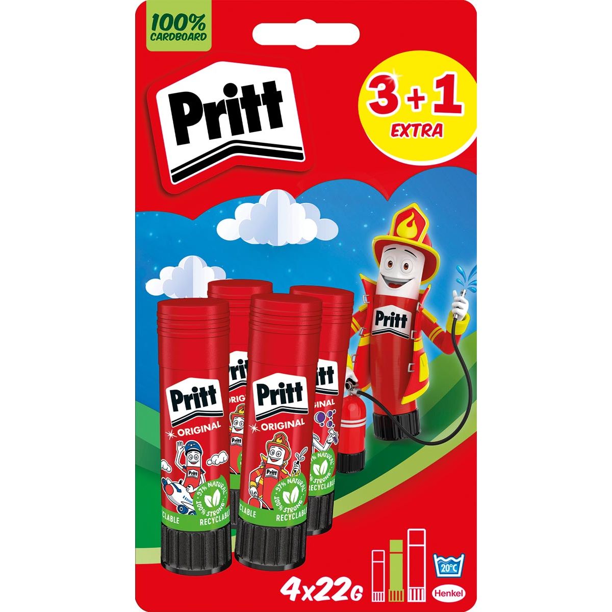 Pritt - Originalkleber, 22 g, 3 + 1 frei, auf Blister