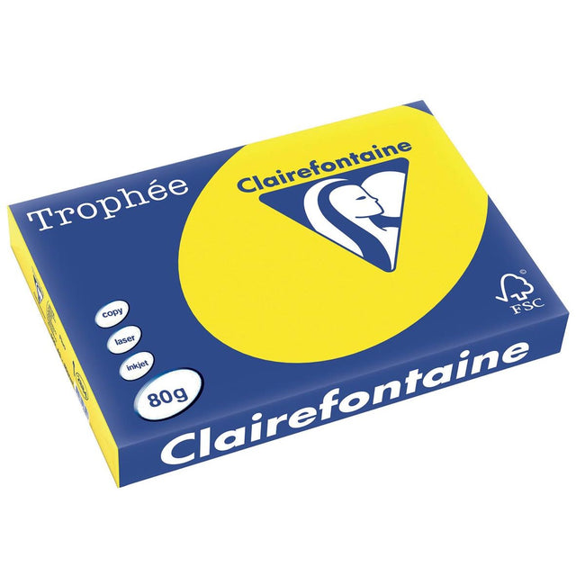 Clairefontaine - Trophée tel, papier coloré, A3, 80 g, 500 feuilles, jaune fluo