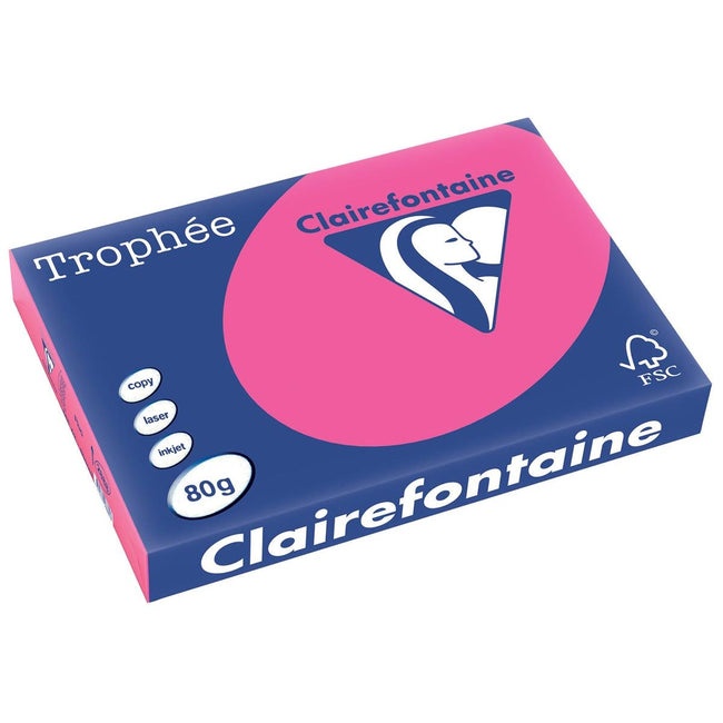 Clairefontaine - Trophée tel, papier coloré, A3, 80 g, 500 feuilles, rose fluo