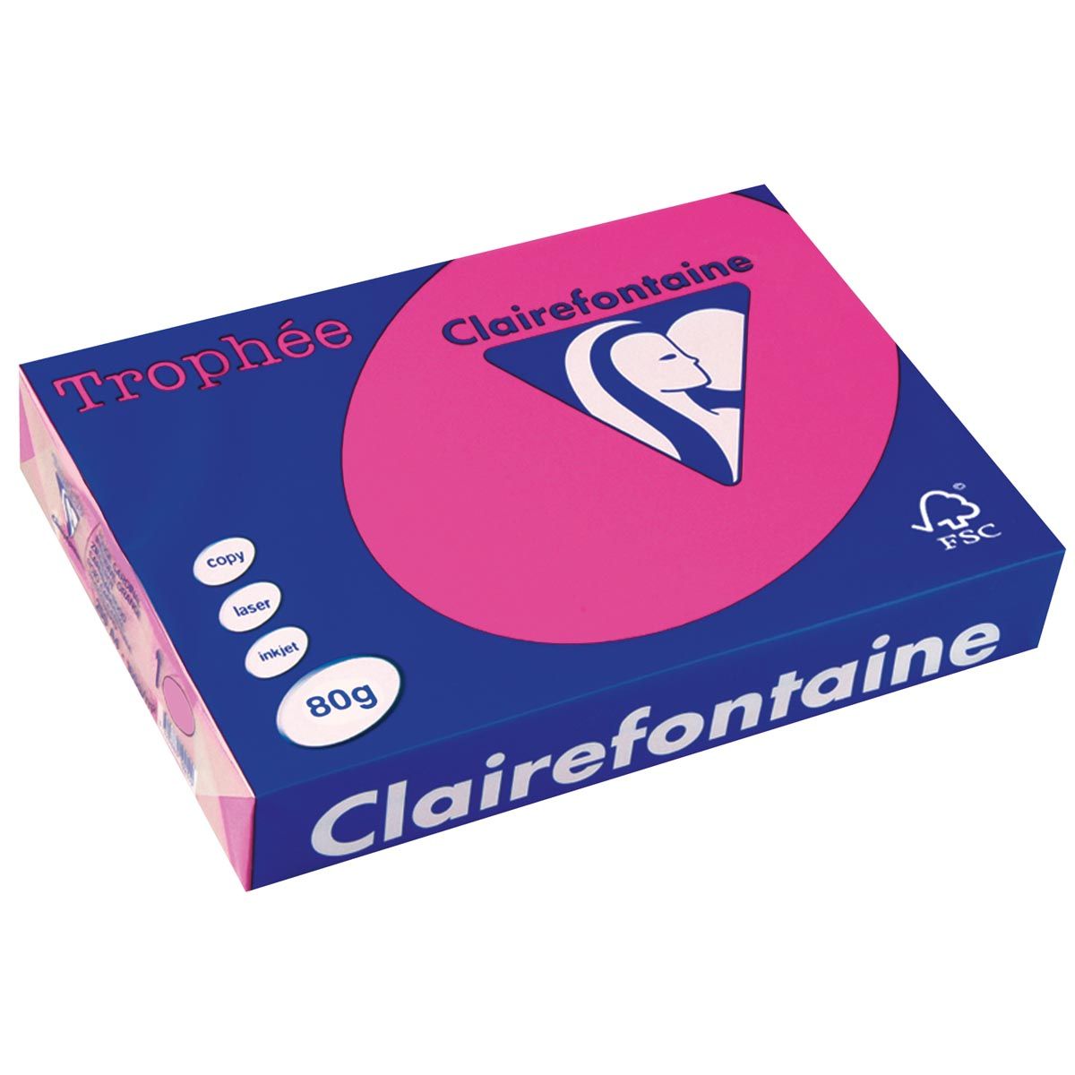 Clairefontaine - Trophée Intens, papier coloré, A4, 80 g, 500 feuilles, rose fluo