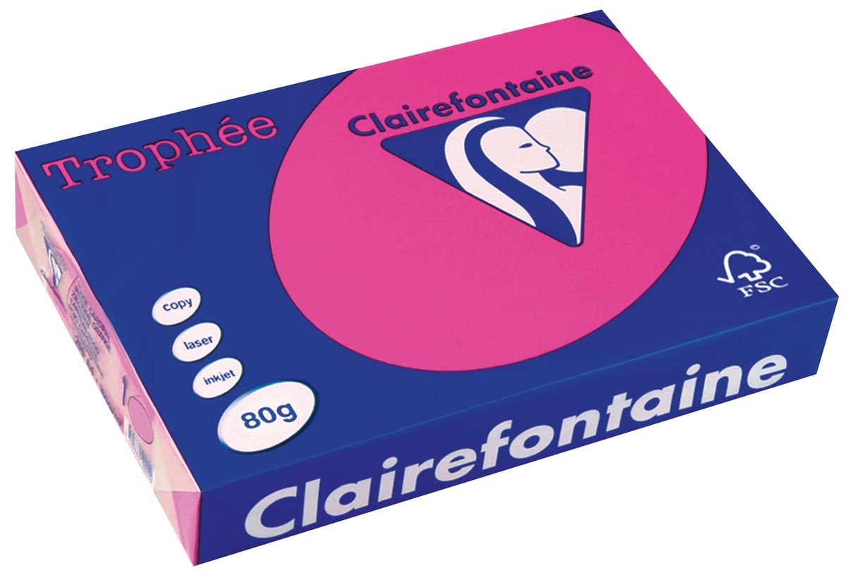 Clairefontaine - Trophée Intens, farbiges Papier, A4, 80 g, 500 Blatt, fluoreszierendes Rosa
