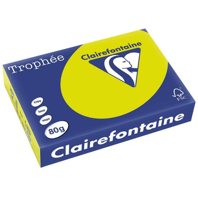 Clairefontaine - Trophée Intens, papier coloré, A4, 80 g, 500 feuilles, vert fluo
