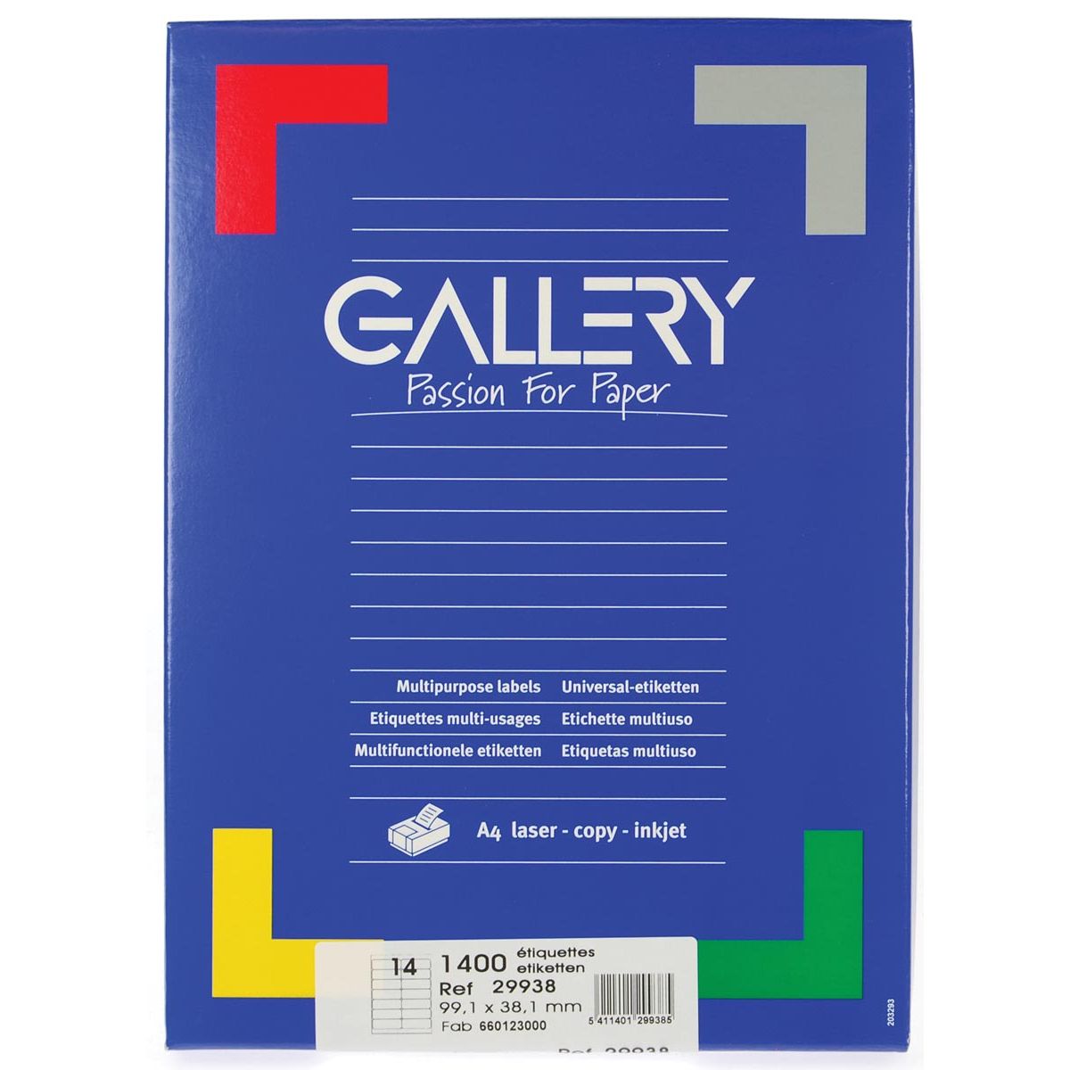 Gallery -   witte etiketten ft 99,1 x 38,1 mm (b x h), ronde hoeken, doos van 1.400 etiketten
