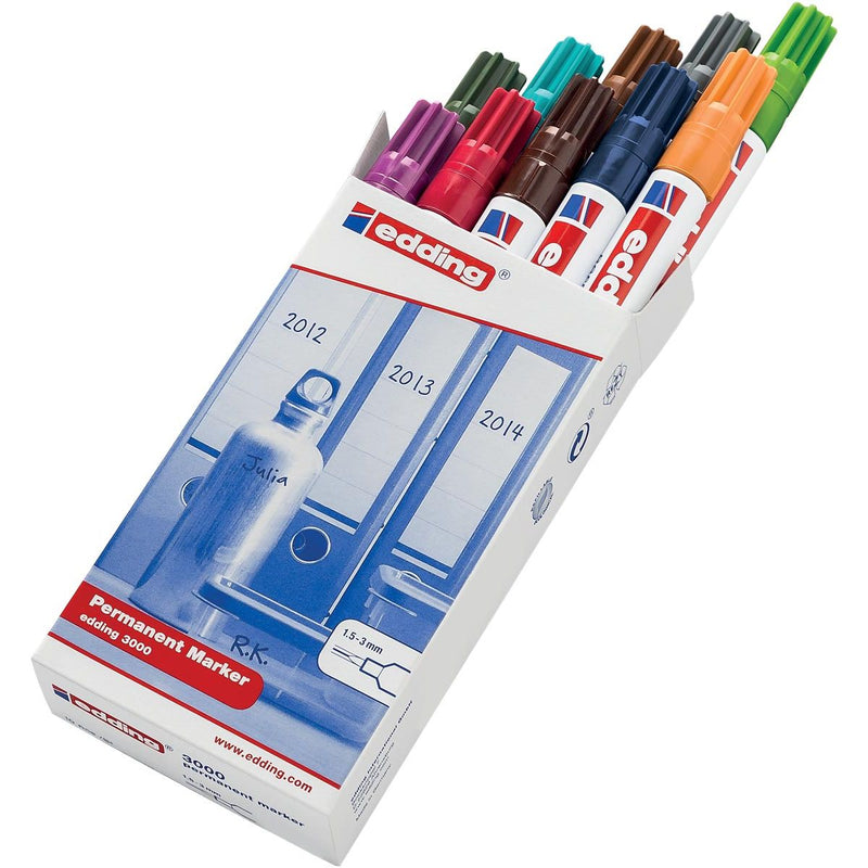 Edding - Marqueur permanent 3000, boîte de 10 pièces couleurs assorties