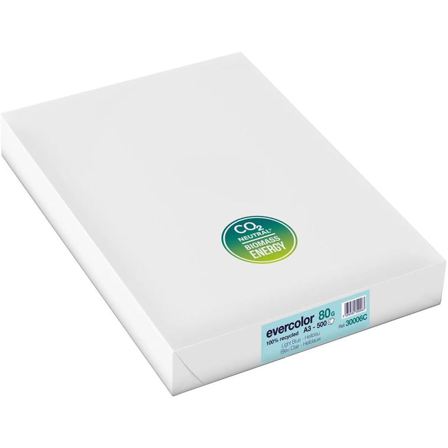 Clairefontaine - Papier recyclé de couleur Evercolor, A3, 80 g, 500 feuilles, Helblauw