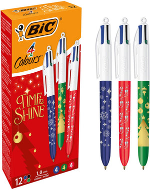 BIC -  4-kleurenbalpen Time to Shine, geassorteerde kleuren, doos van 12 stuks