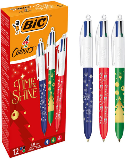 BIC -  4-kleurenbalpen Time to Shine, geassorteerde kleuren, doos van 12 stuks