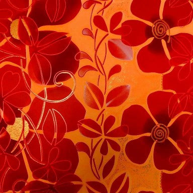 Klika - Papier-cadeau - Papier cadeau - Grandes fleurs rouges avec or 30 cm