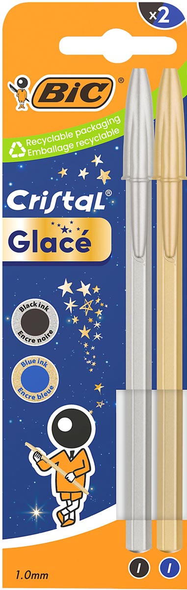 BIC -  balpen Cristal Glacé, blister met 2 stuks (goud en zilver)