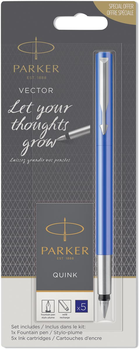 Parker -  vulpen Vector, blister met vulling, in geassorteerde kleuren