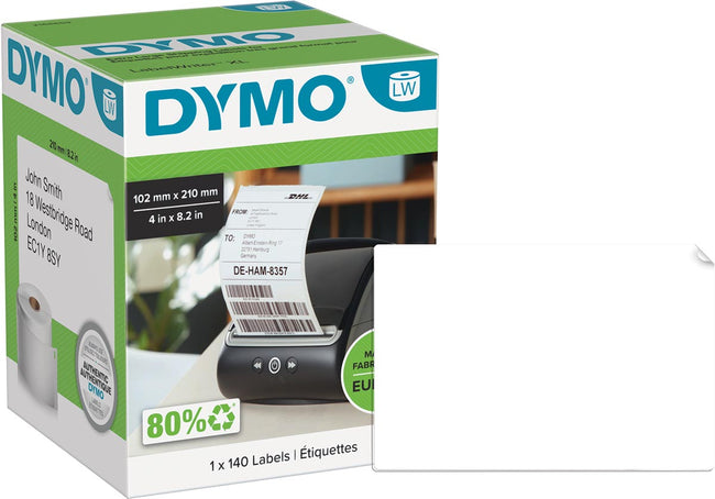 Dymo -  etiketten LabelWriter ft 102 x 210 mm (DHL), wit, 140 etiketten (afbeelding 2)
