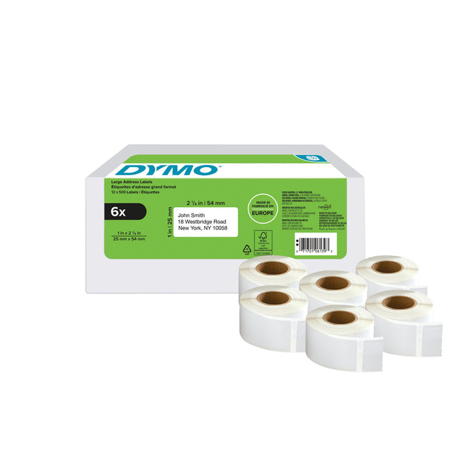 Dymo -  Etiket  labelwriter adressering 25x54 6st wit
