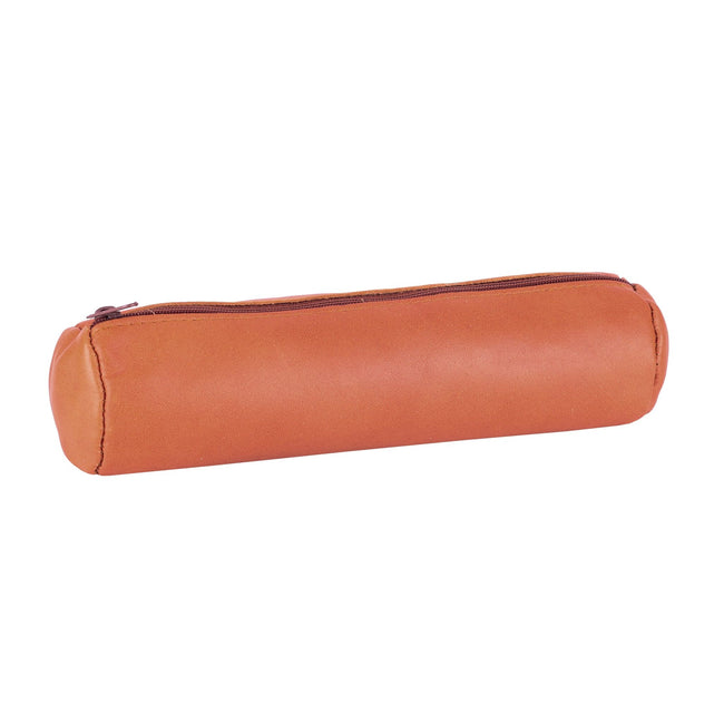 Oxford -  Pennenetui  22x6cm leer rond karamelbruin | 12 stuks