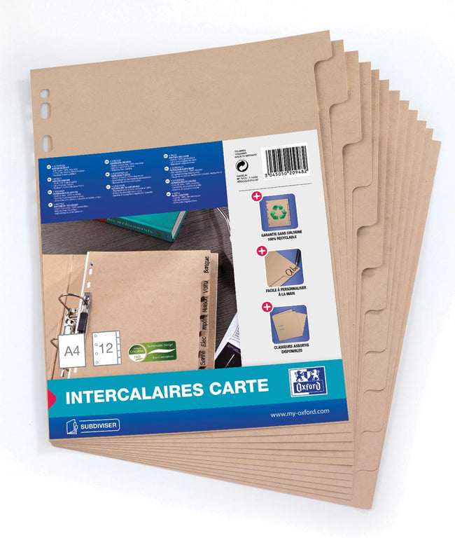 Oxford -   tabbladen, uit karton, ft A4, onbedrukt, 11-gaatsperforatie, 12 tabs (afbeelding 2)